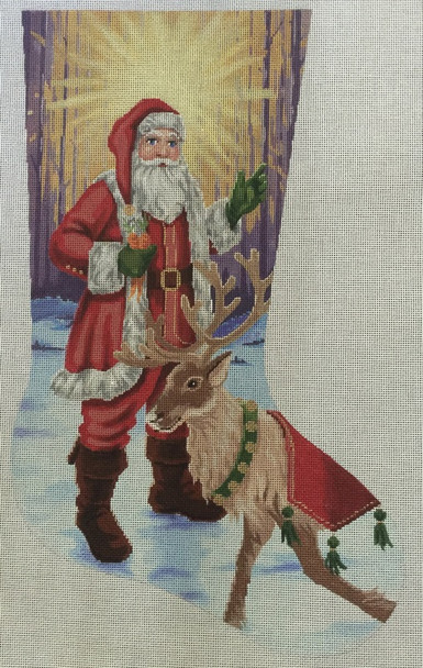 LL645 Santa with Reindeer Stocking 12.75x21 Labors Of Love 13 Mesh