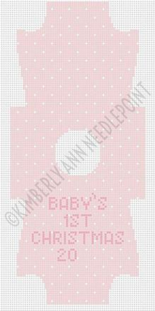 BFC-07 BABY PINK, WITH DOTS, ONESIE ORNAMENT, 18 CT 3.5"X 8" 18 Mesh KIMBERLY ANN NEEDLEPOINT!