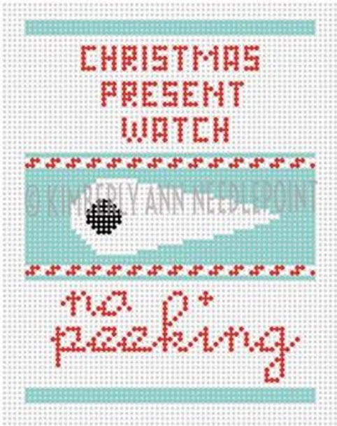 SC-06 CHRISTMAS PRESENT WATCH, ORNAMENT 4"X 4" 18 Mesh KIMBERLY ANN NEEDLEPOINT!