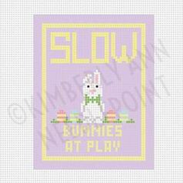 ESS-06 SLOW, BUNNIES AT PLAY, ORNAMENT 4"X 4" 18 Mesh KIMBERLY ANN NEEDLEPOINT!