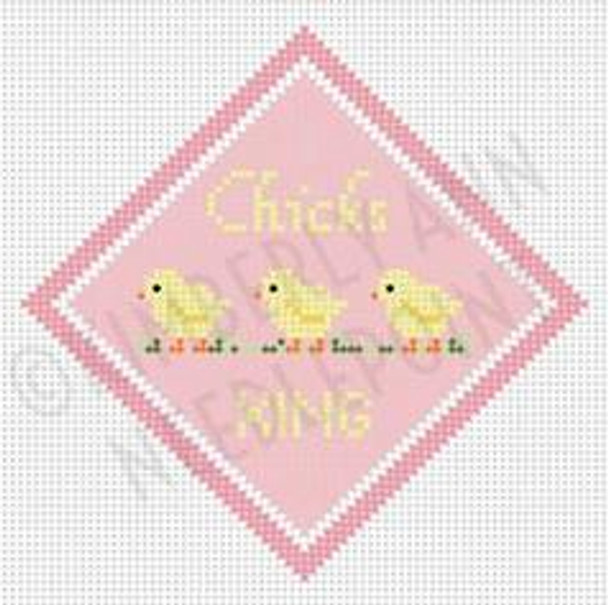 ESS-01 CHICKS XING, ORNAMENT 4"X 4" 18 Mesh KIMBERLY ANN NEEDLEPOINT!