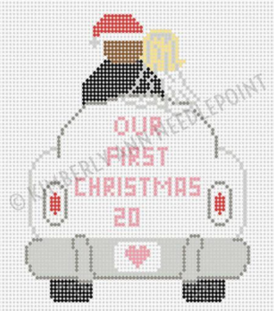 OFC-03 JUST MARRIED CAR, ORNAMENT 4"X 4"18 Mesh KIMBERLY ANN NEEDLEPOINT!