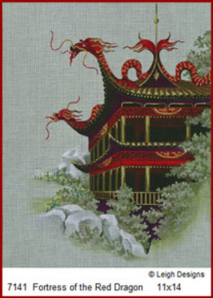 7141 Fortress Of The Red Dragon 11" x 14" 18 Mesh Leigh Designs  Fantasy Pagoda