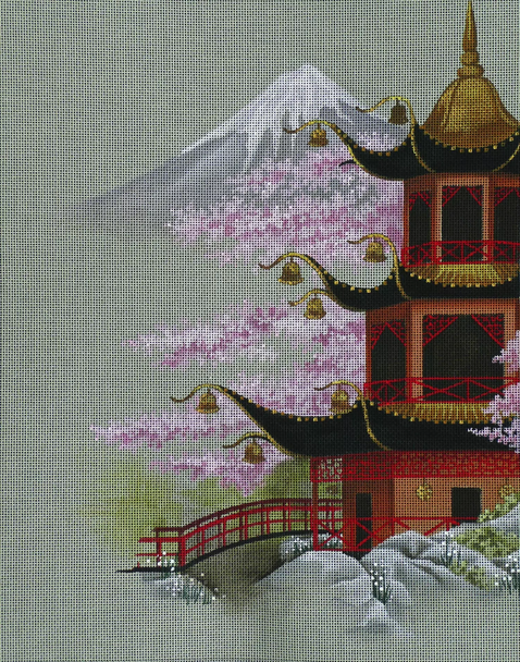 7146 Hall Of Sacred Bells 11" x 14" 18 Mesh Leigh Designs  Fantasy Pagoda