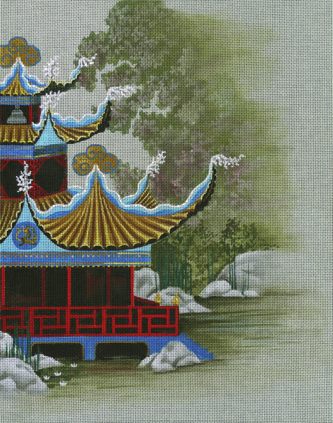 7142 Sea Pavilion 11" x 14" 18 Mesh Leigh Designs  Fantasy Pagoda