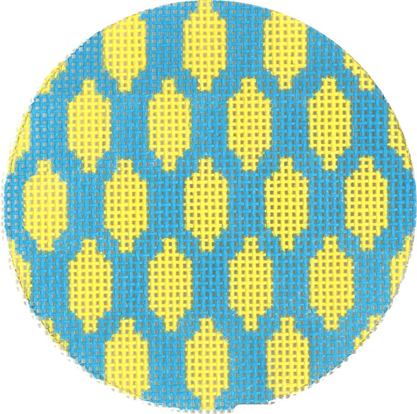 SOS1004 Lemons on Teal Hand-painted canvas 18 Mesh 3in. ROUND BJ Son of a Stitch Designs