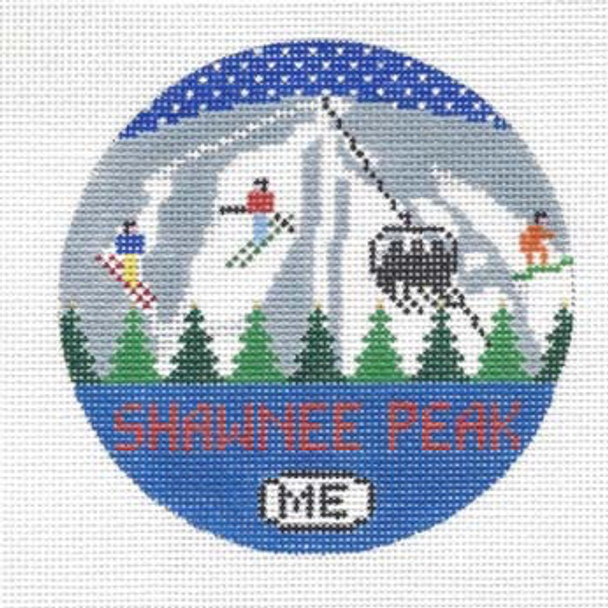 Shawnee Peak, Maine ‐ Round 4.25 x 4.25 18 Mesh Doolittle Stitchery R110 