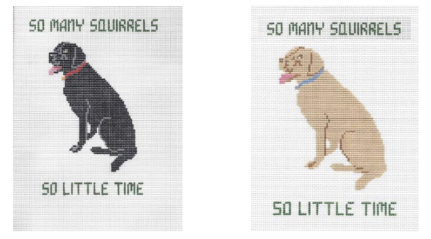 Pillow/Clutch Design P107-B So Many Squirrels Black Lab 10.5 x 8   13 Mesh Doolittle Stitchery