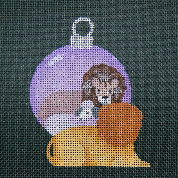 ED-973J Reflections in Shimmering Globe - Lion & Lamb     18g, 3.5" x 3.5", in Forest Green Canvas  DeDe's Needleworks