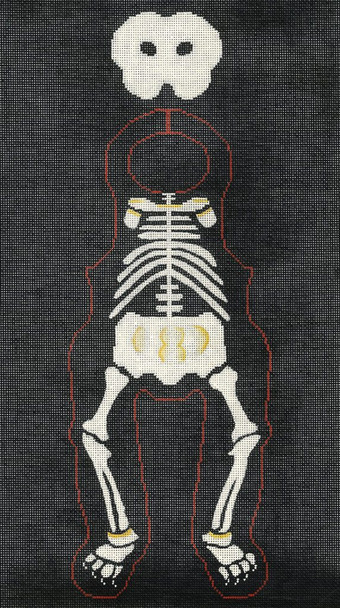 ED-17105 Them Bones Bear 18g,6" x 9" on black canvas DeDe's Needleworks