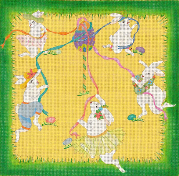 ED-17146 Maypole Bunnies18g, 13" x 13" DeDe's Needleworks