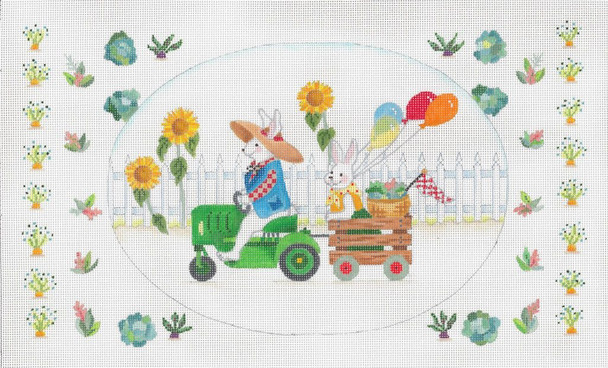 ED-17155 Gardening Bunny Family 1 18g, 15" x 9"  DeDe's Needleworks