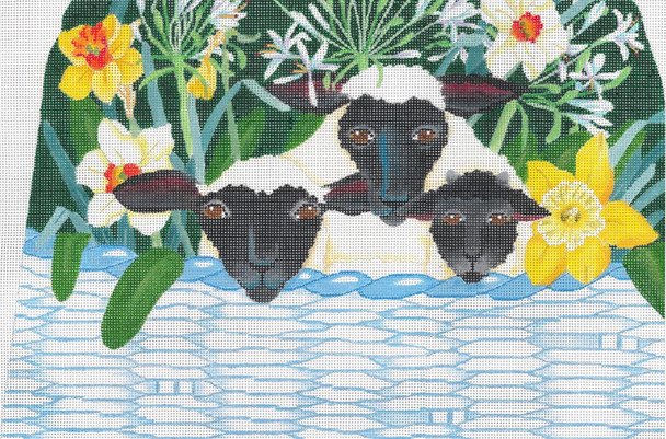 ED-17169 Lambs In A Basket With Flowers 13g, 18" x 16" DeDe's Needleworks