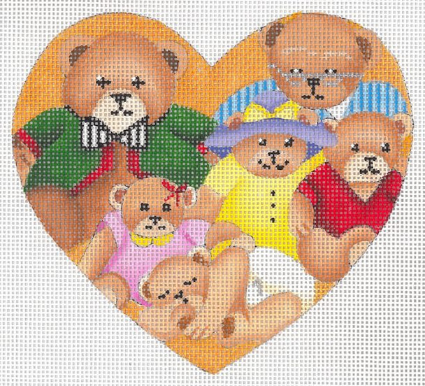 ED-17197 Bear Family Heart Ornament 18g, 5.25" x 4.75" DeDe's Needleworks