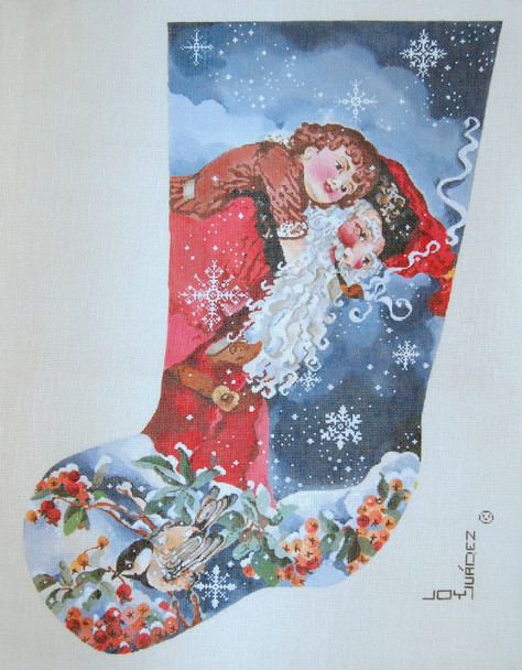 JJS-1023 Father Christmas & Tiny Tim 18g, 14" x 20" CHRISTMAS STOCKING JOY JUAREZ