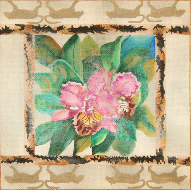 FLOWER JJF-5043 Pink Orchids/Tiger Border18g, 11" x 11"JOY JUAREZ
