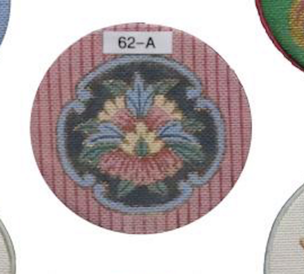 62-A Flower in Navy Jewel Case PreFinished 4.5″ diameter, 2.5″ height Example Shown Creative Needle