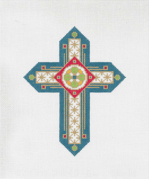 428-JH Cross Pointed Aqua/Red/Gold 18g, 5" x 6.5"  Creative Needle