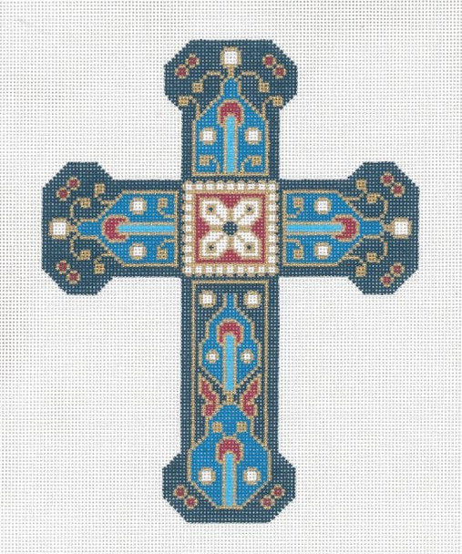 429-JH Cross Shades of Blue w/ Red C 18g, 6" x 8" Creative Needle