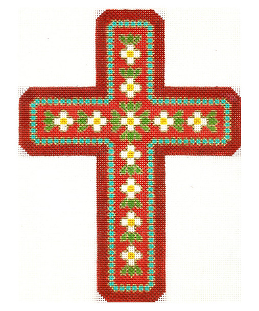 436-JH Cross Red w/ Flowers 18g Creative Needle