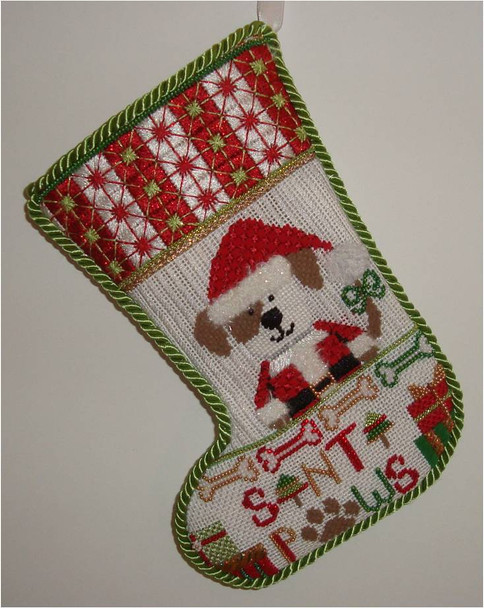 Christmas Stocking Santa Paws 7.5” x 5”  18 Mesh Sew Much Fun