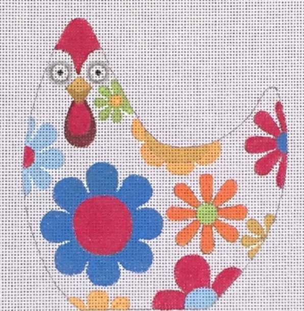 HO1474 Raymond Crawford Designs WHITE FLORAL CHICKEN about 5.5 18 mesh