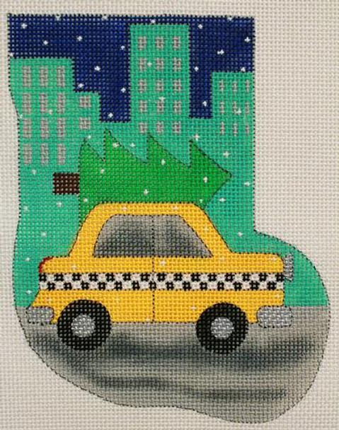 MNS-194C  Christmas In the City Taxi  Mini Stocking 18 Mesh 4 x 6  Renaissance Designs