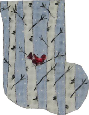 MNS-261 Red Bird In The Birchesl Mini Stocking 18 Mesh 4 x 6  Renaissance Designs