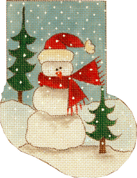 MNS-264/4 Woodland Snowman Christmas Mini Stocking 18 Mesh 4 x 6  Renaissance Designs