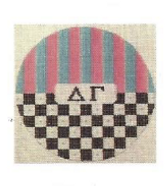 Sorority Series:  TR-DG Delta Gamma Colors 4.75” “Taxi” Check Round 18 Mesh Kangaroo Paw Designs