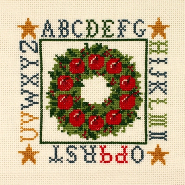 PC2003 Apple Wreath Sampler 18ct Aida 4.5" x 4.5" The Posy Collection