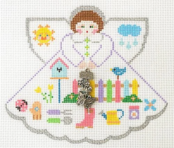 PP996KD​ Angel With Charms Happy Gardener (white) 5.25x4.5 18 Mesh  Painted Pony Designs