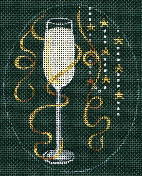 8107 Champagne Leigh Designs 4" x 5" 18 Mesh Christmas Cocktail Canvas Only Inquire If Stitch Guide Is Available