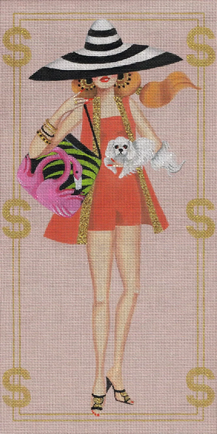 5055 Miami Leigh Designs 18 Mesh 8" x 16" Gold Digger Canvas Only Inquire If Stitch Guide Is Available