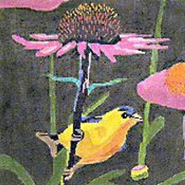 BR503 Goldfinch On Flower 9” x 9” 18 Mesh Barbara Russell SKU 42648