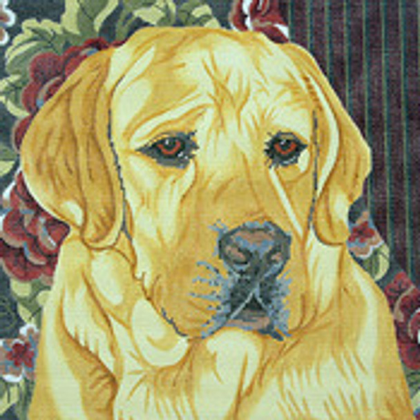 BR027 Yellow Lab Floral Background 12" x 12" 18 Mesh Barbara Russell SKU 8239