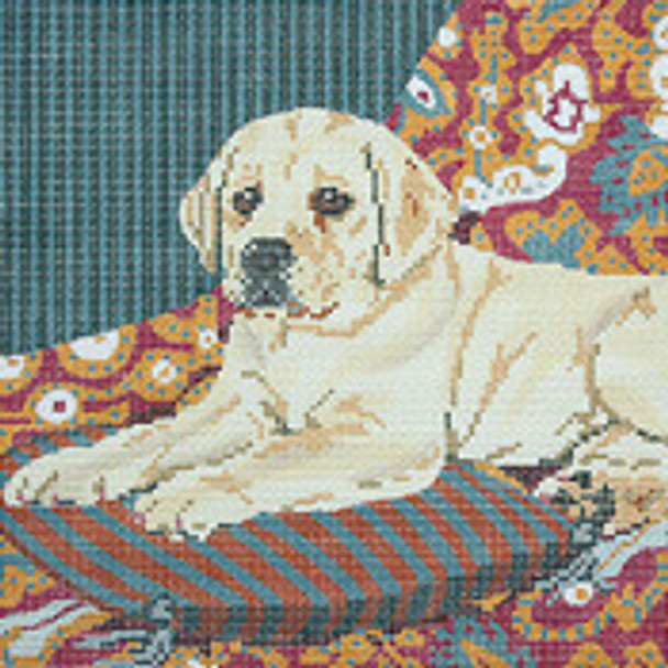 BR065 Lab Puppy On Cushion 14" x 10" 12 Mesh Barbara Russell SKU 2394