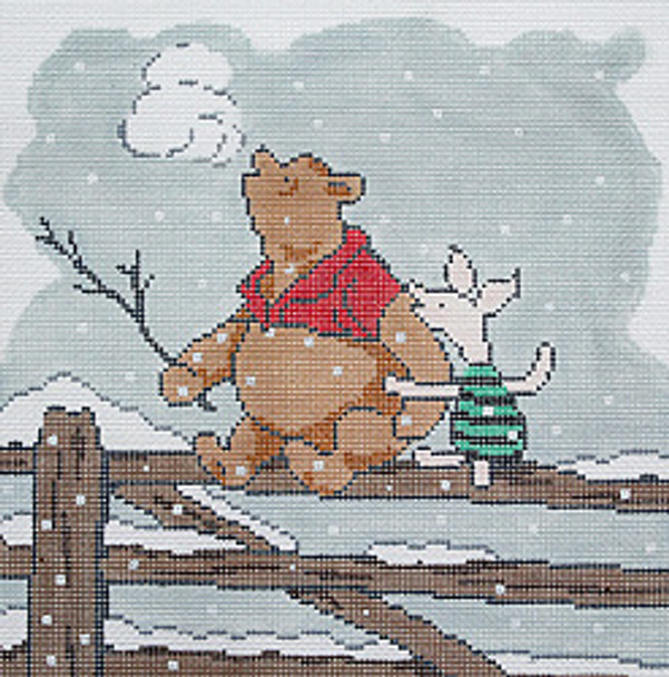BR297 Pooh And Piglet On Fence 12” x 12 12 Mesh Barbara Russell SKU 5201