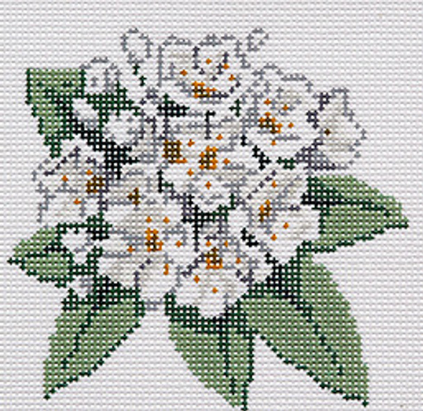 BR345a Wildflower Coaster Mountain Laurel 4” x 4” 18 Mesh Barbara Russell SKU 3998