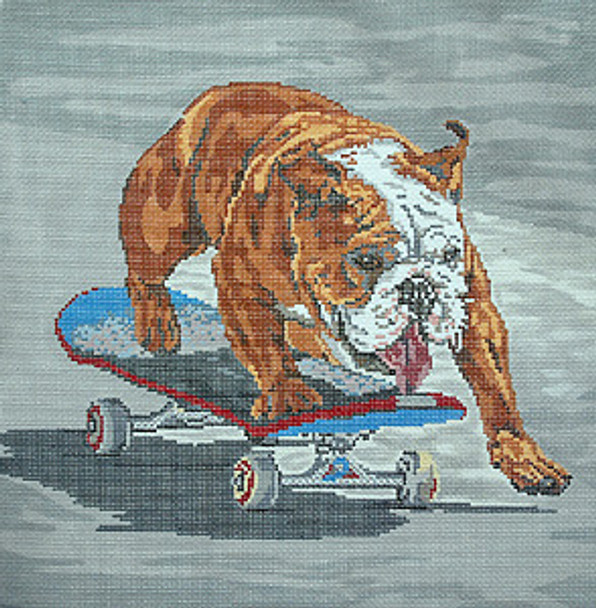 BR394 Skateboarding Bulldog 14” x 14” 13 Mesh Barbara Russell SKU 8527