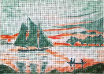 12709 CWD-M42 Homer Sails In Sunset 10.5 x 7.5 18 Mesh Stitch Painted Changing Women Designs