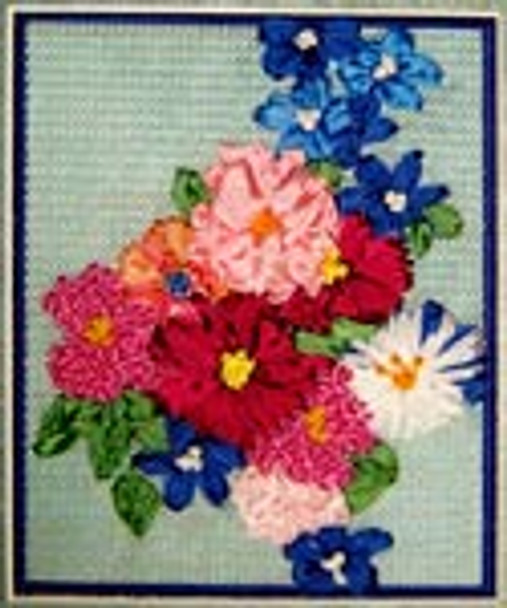 12764 CWD-FL113  O'Keefe Rose and Larkspur  5.5 x 7 18 Mesh Changing Women Designs