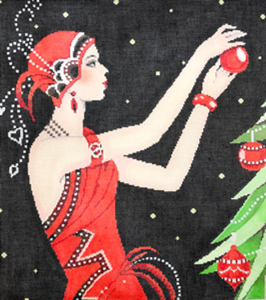 C-562b Art Deco Lady Christmas  12 x 13 1/2 18 Mesh The Meredith Collection