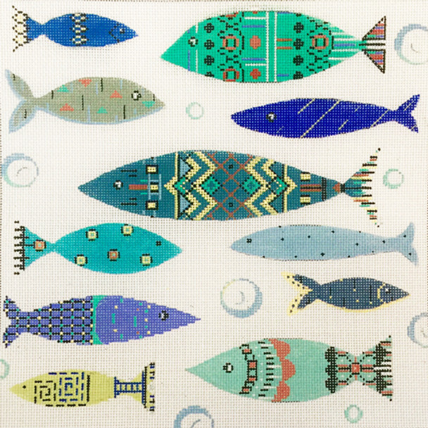 2900 Alice Peterson Designs Blue Patterned Fish 12 x 12	13 mesh