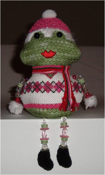 Christmas Frog Girl 5” x 2.5” 18 Mesh Sew Much Fun