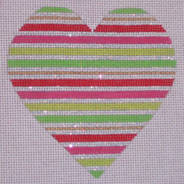 CH105C TP- Red & Green Stripe Heart 4" EyeCandy Needleart