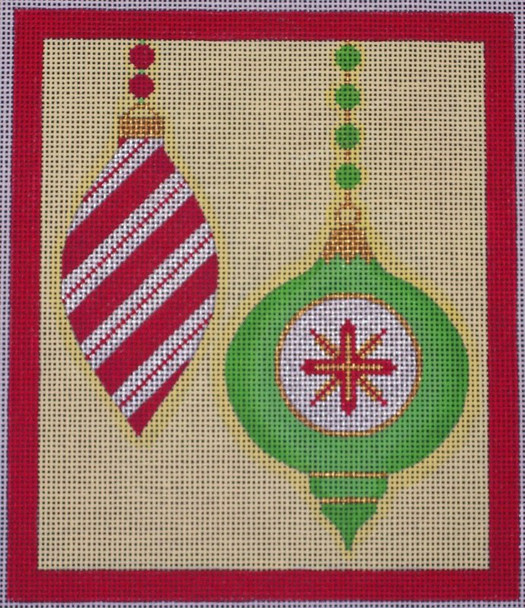 CH405G M&B - 2 Orns candy stripe - R&G 5.75 x 6.75 18 Mesh EyeCandy Needleart