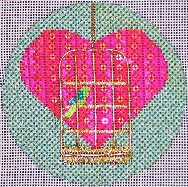 H114 Birdcage Heart 4" dia EyeCandy Needleart