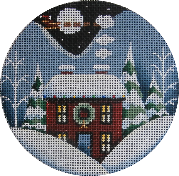 1040f Wreath Winter Cabin 4" Round 13 Mesh Rebecca Wood Designs!