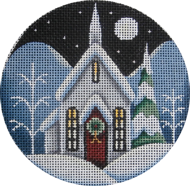 1040g Christmas eve church 4" Round 13 Mesh Rebecca Wood Designs !